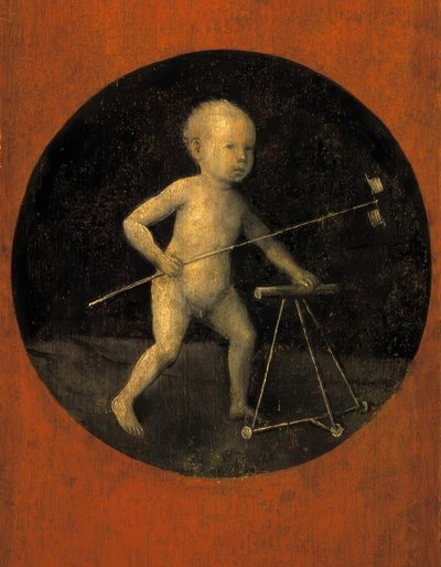 Kind mit Windrädchen und Laufstuhl von Hieronymus Bosch